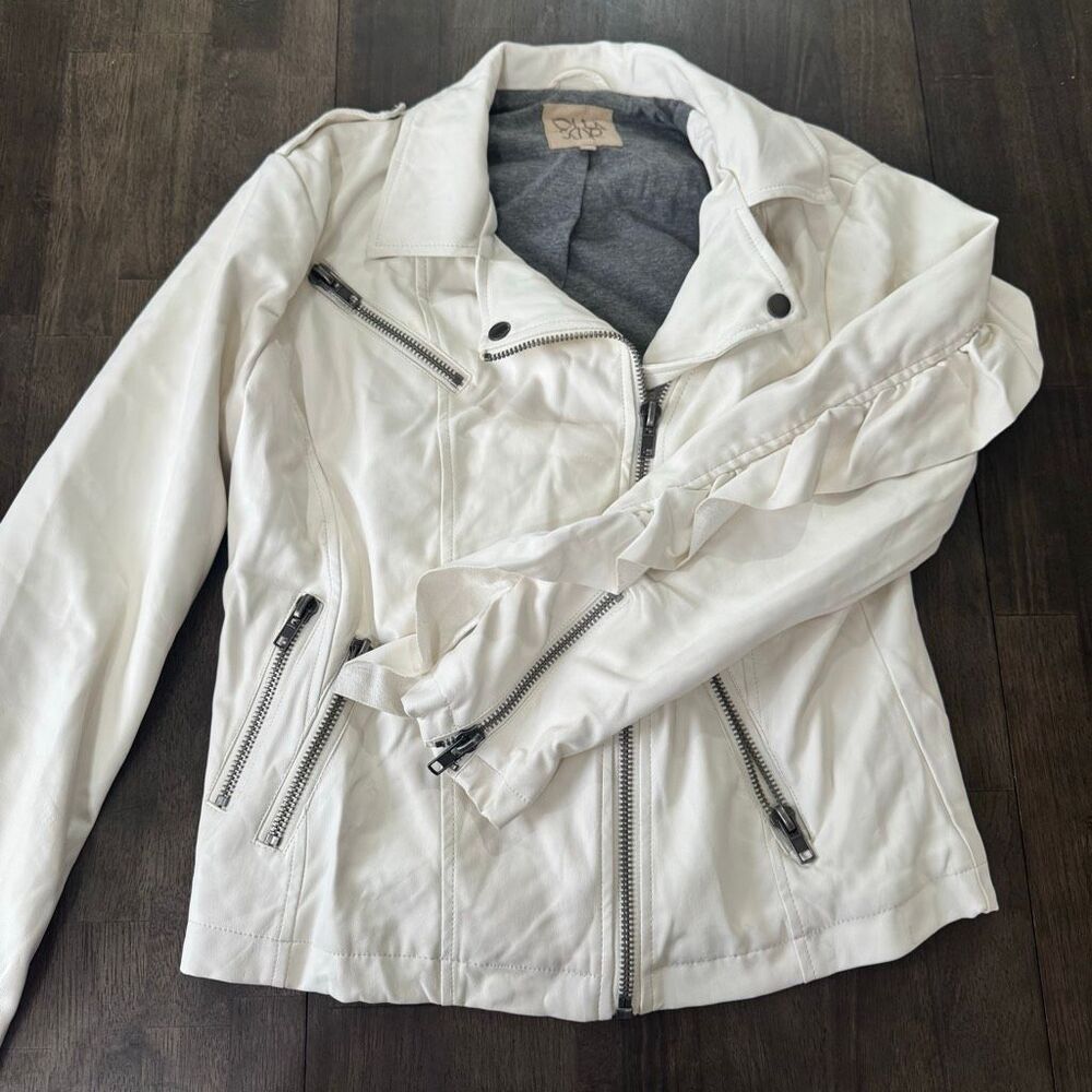 Chaser Lambs Leather White Biker Jacket